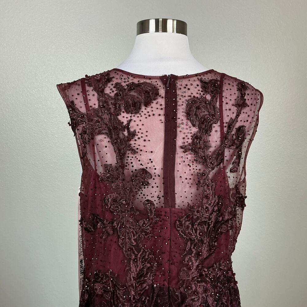 Mac Duggal 20421 Burgundy Red Evening Gown Beaded Lace Tea-Length Dress Size 12 - Picture 9 of 12